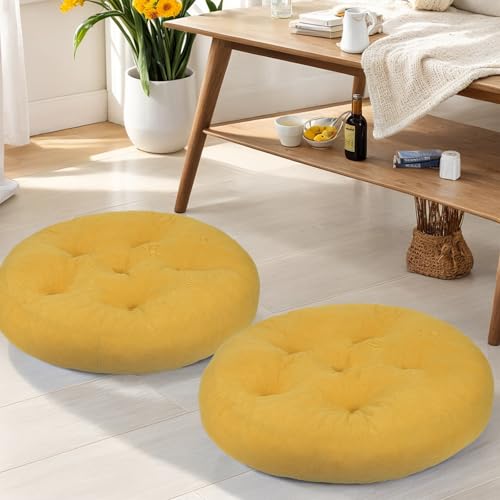 Meditation Floor Pillow Set of 2, Round Large Pillows Seating for Adults, Tufted Corduroy Cushion for Tatami Living Room, 22x22 Inch FP-Yellow-R - color: Yellow, size: Round