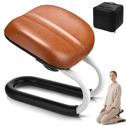 SiliFine Meditation Bench with Carrying Bag, 3 Level Adjustable Metal Meditation Stool, Non-Slip Prayer Kneeling Stool with Cushion, Ergonomic Prayer Chair for Meditations Yoga(Brown) - color: Brown