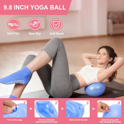 Pilates Ring and Ball Set for Women, Home Workout Pilates Kit, Magic Circle Hoop with 5 Resistance Bands, Pilates Equipment Fitness Essentials Starter Set Accessories - color: Blue