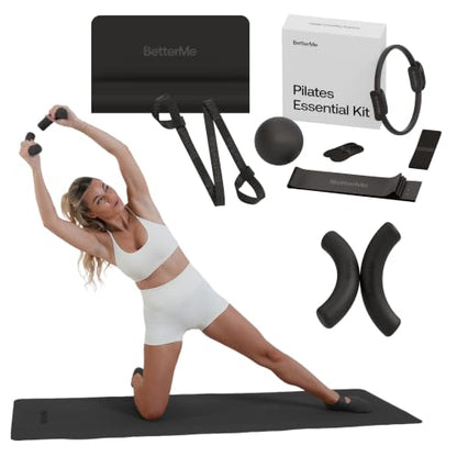 BetterMe Pilates Essential Kit with Yoga Mat and Sculpt Dumbbells - Pilates Ring, Resistance Bands, Pilates Ball, Grip Socks, Exercise Mat with Strap and 2.2 lb Hand Weights