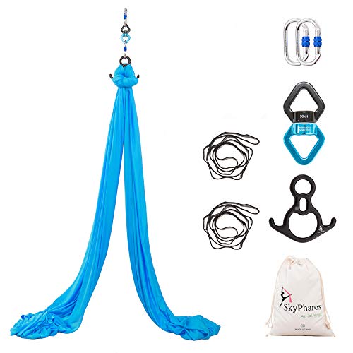 Aerial Silks Yoga Swing Set, Fitness Aerial Yoga Kit | Anti-Gravity Flight Aerial Yoga Hammock Kit; Low/Non Stretch Nylon Tricot Fabric; For Fitness & Dance; Hardware Included - color: 9Yards-Aqua Blue