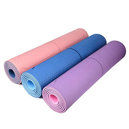 YOGATI® 정렬 라인이 있는 스트랩이 달린 요가 매트. 여성, 남성 및 아동용 홈 운동 매트. 필라테스와 피트니스를 위한 두꺼운 미끄럼 방지 요가 매트. 브라운, 핑크 및 퍼플 요가 매트 - color: 핑크