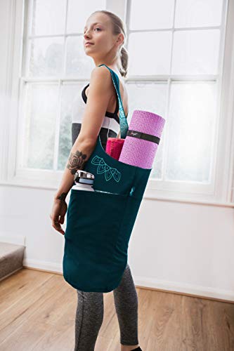 Yoga Mat Bag & Carrier with Pockets for Women | Holds yoga & pilates mats up to 72 in, Fits thick mats, Water bottle & zip pockets, 2 mat straps included, Gift-boxed - color: Teal 2 Tone