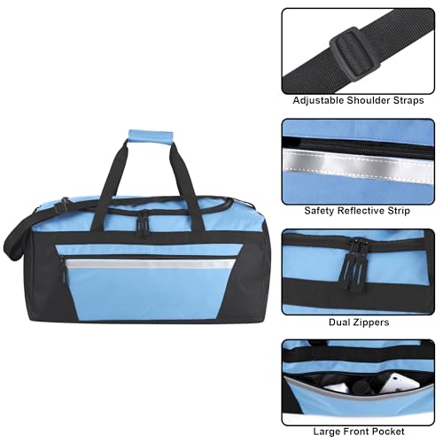 40 Liter, 22 Inch Reflective Duffle Bag with Shoulder Strap for Men, Women, Travel - color: Light Blue