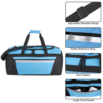 40 Liter, 22 Inch Reflective Duffle Bag with Shoulder Strap for Men, Women, Travel - color: Light Blue