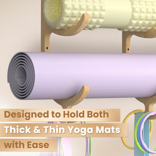 Wooden Yoga Mat Holder Wall Mount, Yoga Mat Storage Rack Organizer - color: Wood 2-tier