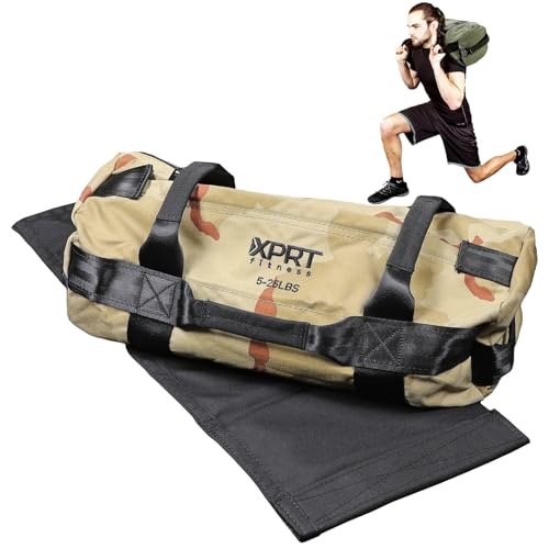 XPRT Fitness Workout Sandbag for Heavy Duty Workout Cross Training 7 Multi-positional Handles - Color Army Green/Black/Camo - color: Camo, size: Small