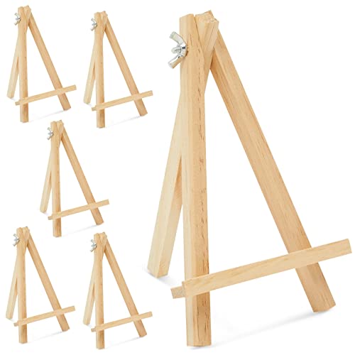 Juvale Mini Easel Stand - 7 in, Light Brown Lotus Wood, 6-Pack - Table & Desktop Display Stand - Place Card Holder & Photo Display