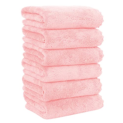 MOONQUEEN 6 Pack Premium Hand Towels - Quick Drying - Microfiber Coral Velvet Highly Absorbent Towels - Multipurpose Use as Hotel, Bathroom, Shower, Spa, Hand Towel 16 x 28 inches (Pink) - color: Pink, size: Hand Towels - 6 Pack