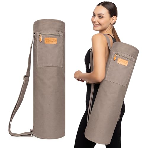 UDANA Canvas Yoga Mat Bag for Women & Men, Full-Zip Carrier with 3 Pockets & Adjustable Strap, Stylish Gym & Pilates Bag – Available in Multiple Sizes - color: Gray, size: Extra Large: 2/5" to 1/2" (11-13mm) Thick Mats
