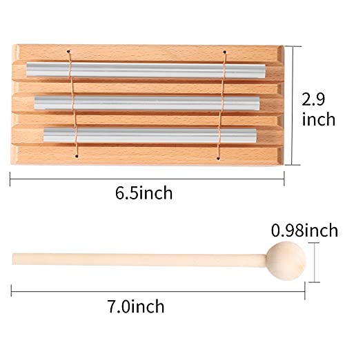 Energy Chimes Hand Bells Instrument: 3 Tone Wooden Chime Hand Percussion | 3 Notes Music Chimes Trio Set with Mallet for Yoga Meditation Sound Healing Rhythm Practice Teachers' Classroom Tools - color: Tone 3
