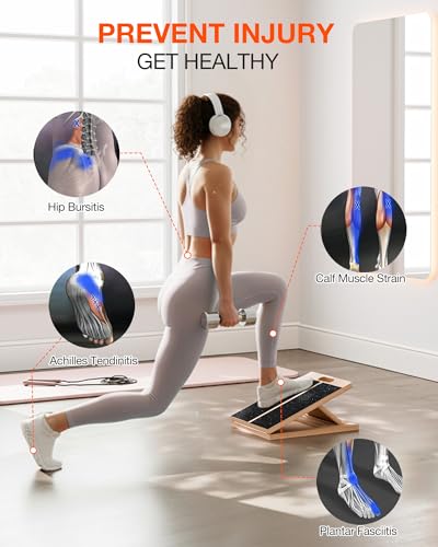 Frylr Portable Wooden Slant Board for Calf Stretching and Exercise, Adjustable Incline Wedge for Squats and Balance