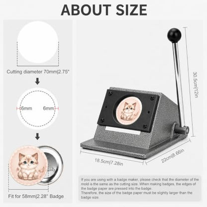 58mm Button Paper Cutter, 2.28 Inch Circle Cutter Punch for Button Maker Machine, Graphic Punch Cutter for DIY Button Making, Cardstock, Photo & Scrapbook