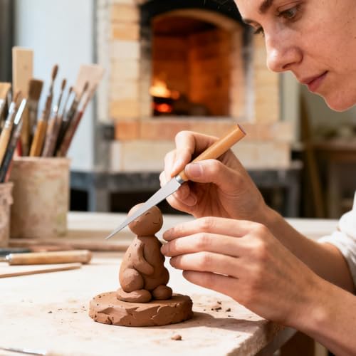 SEWACC 2Pcs Wooden Handle Fettling Knife for Pottery Clay Modeling and Ceramic Sculpture Repair 8.26In Carving Tool Set for Crafting and Trimming