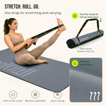 Gogokiwi Yoga Mat and Towel Set with Strap, 72 x 36 in, Non Slip Pilates - color: Charcoal