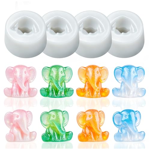 4 Pcs Mini Cute Elephant Figurines Silicone Mold | Micro Dollhouse Animal Epoxy Casting Mold Realistic Shapes for DIY Resin Art Fairy Garden Miniatures Landscape Crafts Decor - color: 4 Pcs Elephant White