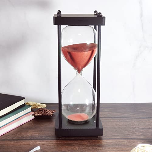 SAMLONG Large Hourglass Timer 60 Minute, Black Wooden Sandglass, Red - color: 60 Min Red Sand