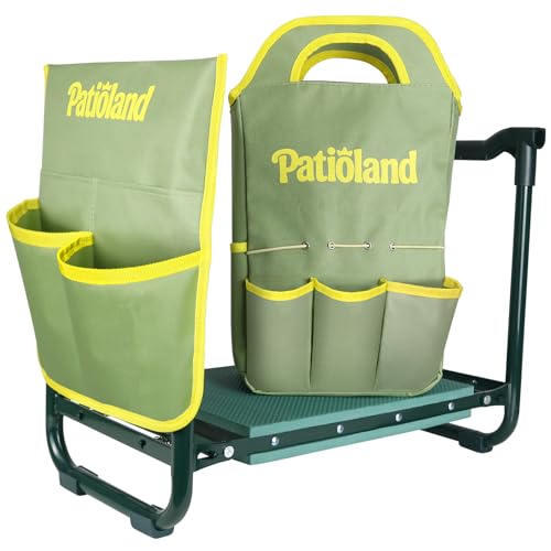 Garden Kneeler and Seat, Gardening Workseat with Tool Pouch and HandBag - color: Green-modle C