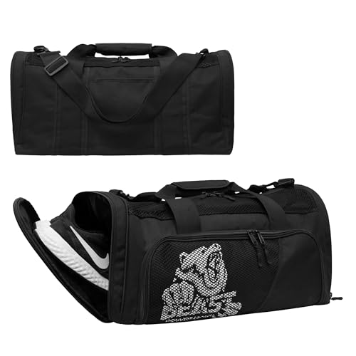 Beast Power Gear Gym Duffle Bag - Workout, Boxing, MMA, Sports Bag with Shoes Compartment and Adjustable Shoulder Strap for Men and Women (Black/White) - color: Black/White