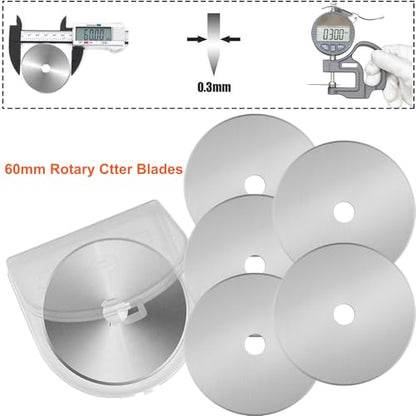 60mm Rotary Cutter Blades 5-Pack Replacement Blades Fits Fiskars, OLFA,Martelli,Dremel,Truecut,DAFA for Quilting Scrapbooking Sewing Arts & Crafts Sharp and Durable Cutter Blade (silver) - color: Silver (60mm 5pcs)