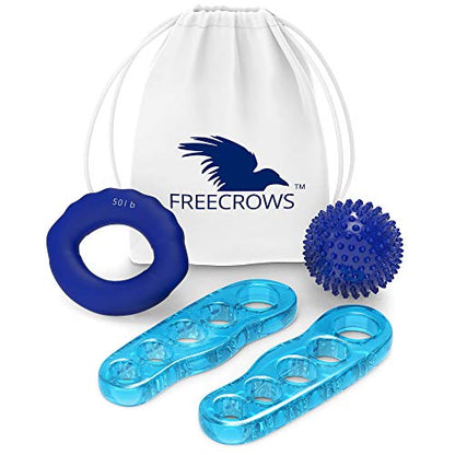 Big Toe Separators + Hand Grip Strengthener Workout - Spiky Massage Ball Set - Blue Gel Foot Stretcher for Fighting Bunions - Hammer Toes Fitness Kit - Pain Relief for Men + Carrying Bag