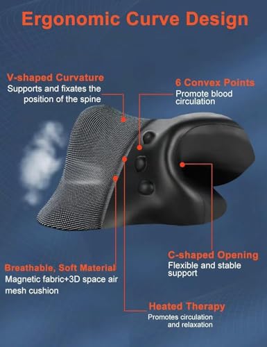 Upalled Wireless Heated Neck Stretcher for Pain Relief, Portable Cordless Neck Shoulder Cervical Traction Device with Graphene Heating Pad No Smell Magnetic Therapy Case Relaxer for Spine Alignme