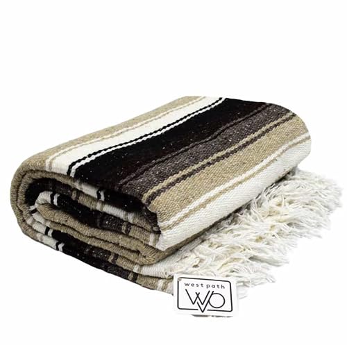Open Road Goods Mexican Diamond Blanket - XL Heavyweight Yoga Blanket – Handmade in Mexico - Thick Boho Serape Saltillo Style Throw for Beach, Picnic, Home, Camping and More! (Sand & Stone) - color: Sand & Stone