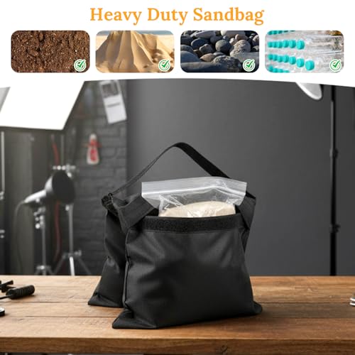 8 Pack Heavy Duty Sandbags with Clips, 20"x9.6" Oxford Cloth Weight Bags for Photography Studio Light Stand, Canopy, Tripod & Outdoor Tent