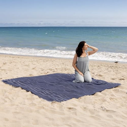 WETCAT Turkish Beach Blanket Sandproof (82"x82") 100% Turkish Cotton, Made in Turkey - Sand Free, Ultra Soft, Extra Large Throw for Picnic – Dark Blue - color: Dark Blue, size: XL Beach Blanket (82" x 82")