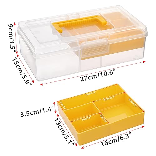 JUXYES Clear Art Craft Supply Storage Bin Sewing Box With Handle Lid | Plastic Carry Storage Box with Removable Tray, 2 Layers Portable Storage Case for Art Craft, Sewing, School Office Supplies - color: Yellow, size: 1 Pack