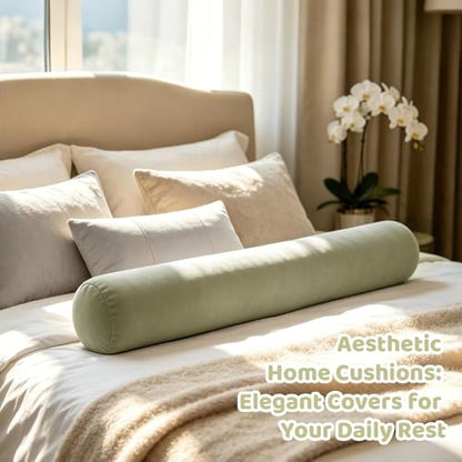IFOYO 2 Pcs Velvet Round Body Pillow Cover with Zipper, 47" x 8" Ultra-Soft Bolster Pillow Cover Machine Washable Long Round Pillow Case for Sleeping & Bedroom, Living Room, Case Only, Green - color: Green, size: 47"-2