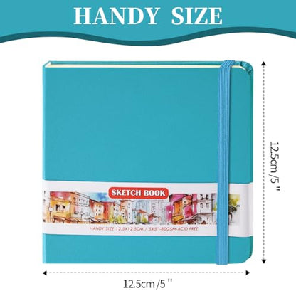 5x5 Pocket Sketch Book,80gsm Hardcover Art Sketchbook for Drawing Journal | PU Cover,Blank Paper,96Sheets/192Pages,Lay-Flat,Portable Travel Creation Paint Diary Memo Planner,Dry Media.Lake Blue - color: PU Cover-5x5in-Lake Blue