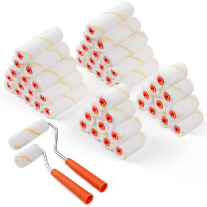 Microfiber Paint Roller, 2 Inch and 4 Inch, 50 Pack | 3/8 Inch Nap, Mini Paint Roller Covers, with Paint Roller Frame, for House Painting, Ideal for Walls, Ceilings, Doors - size: 2 Inch & 4 Inch,50 Pack
