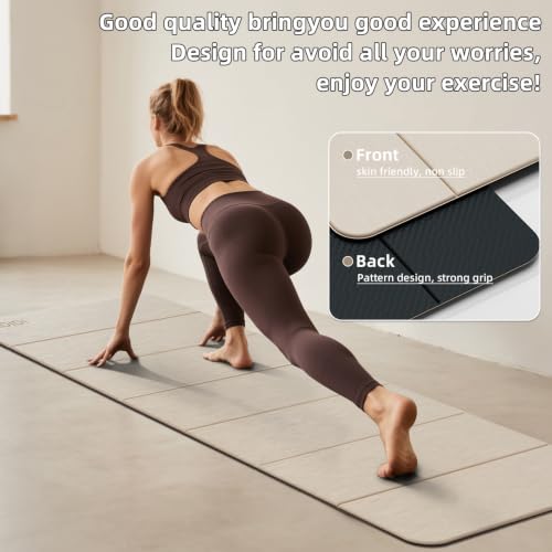Foldable Yoga Mat Extra Thick 0.32"(8mm) | Folding Exercise Mat,Odorless POE, Non-Slip Grip, No-Curl Edges, Great for Yoga, Pilates & Home Workouts - color: Beige