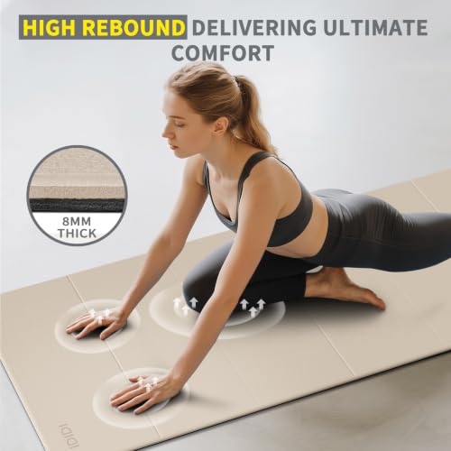 Foldable Yoga Mat Extra Large 74"×31.5" | Double-Sided Non-Slip,Extra Wide Foldable Design,8mm Extra Thick,Exercise Mat for Home, Studio and Travel Use - color: Beige+Black