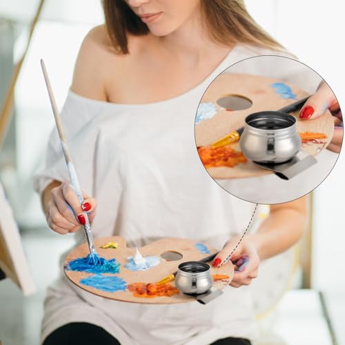 3 Pcs Stainless Steel Oil Paint Palette Cups with Lids and Clips, Large Mouth Artist Dipper Cups for Oil Painting, Leak-proof Paint Pot Cup for Easel Canvas Air Outdoor Painting Supplies