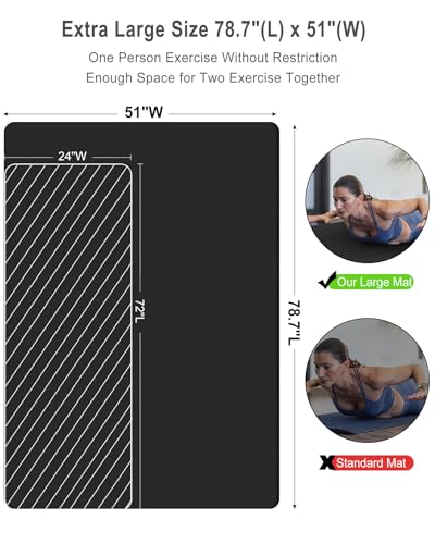 YR Large Exercise Mat 78.7"L x 51"W 20mm Thick Workout Mats for Home Gym - color: Black