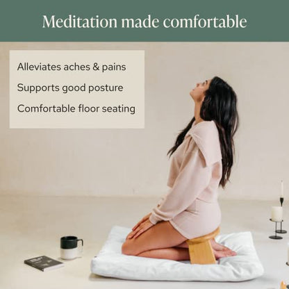 Mindful & Modern Bamboo Bench and Zabuton Meditation Mat Bundle - Small Kneeling Meditation Bench with Locking Magnetic Hinges - Wooden Kneeling Ergonomic Bamboo Seiza and Mat for Meditation