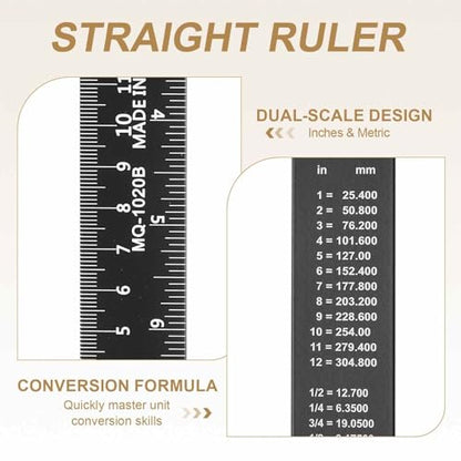 HARFINGTON 2pcs Metal Straight Ruler 20cm Metric SAE Aluminum Alloy Measuring Rulers Scale Tool with Hole for Measure Study Reading Classroom Office, Black - size: 20cm