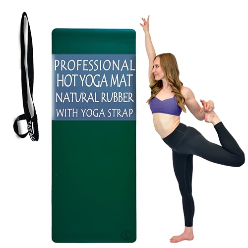 Tatago Hot Yoga Mat Non Slip-Professional Grade Natural Rubber Yoga Mat, Pliates Mat, Stretching Mat or exercise mats for home workout. Nonslip for Hot and Sweaty Classes. Includes Yoga Strap for Carrying and Stretching too. - color: Green, size: 72 Inch