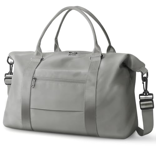 Travel Duffle Bag, Waterproof Weekender Bag Carry On Tote Bags for Women, Travel Essentials Sport Gym Bag for Men, Hospital Bag for Labor and Delivery, Overnight Bag Luggage Bag with Trolley Sleeve - color: 03 Silver Gray