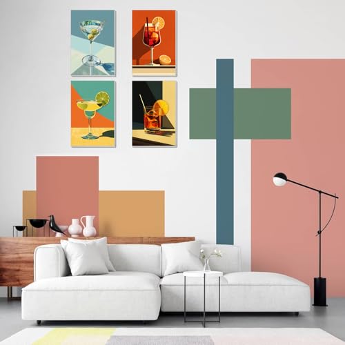 4 Pack Framed Paint by Numbers Kit for Adults Beginner Canvas Painting by Numbers for Adults Cocktail Easy Adult Paint by Number Kits with Frame Cocktails Art Watercolor Painting by Number 8x12 Inch - color: YFa0912