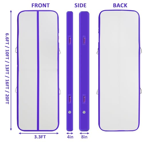 Air Mat Tumble Track, Gymnastics Mats Tumbling Track with Electric Air Pump for Home Use Cheerleading Training Kids Gym Yoga - color: Purple, size: 13ftx3.3ftx4inch