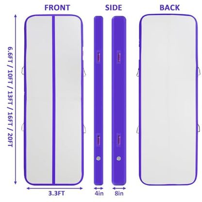 Air Mat Tumble Track, Gymnastics Mats Tumbling Track with Electric Air Pump for Home Use Cheerleading Training Kids Gym Yoga - color: Purple, size: 10ftx3.3ftx4inch