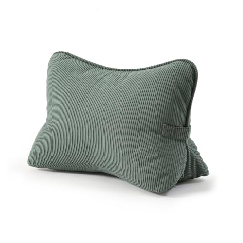 Pat. Pend. Corduroy Lumbar Support Pillow for Sitting and Posture Support, Triangle Cushion for Bed, Sofa or Couch, Reading Back Pillow with Removable Washable Cover, Peacock Blue - color: Peacock Blue