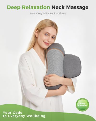 3-in-1 Neck Massager Pillow for Pain Relief Deep Tissue with Heat, Cordless & Rechargeable Massager with Traction for Neck Hump & Shoulder Comfort, Memory Foam Pillow