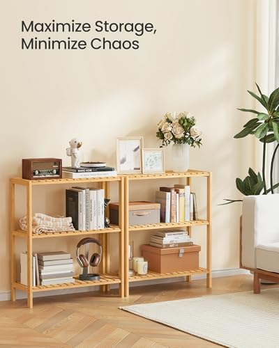 SONGMICS 3-Tier Bamboo Shelf, Freestanding Bathroom Storage Rack - color: Light Bamboo, size: 3 Tiers (10.2"D x 23.6"W x 26"H)