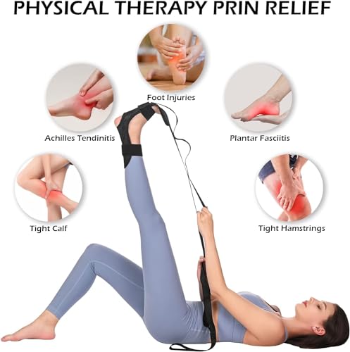 SHAZ Foot & Calf Stretcher, Fascia Hamstring Stretcher for Plantar Fasciitis, Achilles Tendonitis, Heel Spurs & Shin Splints - Yoga Leg Stretching Strap for Back Pain - Flex Strap for Physical Therapy