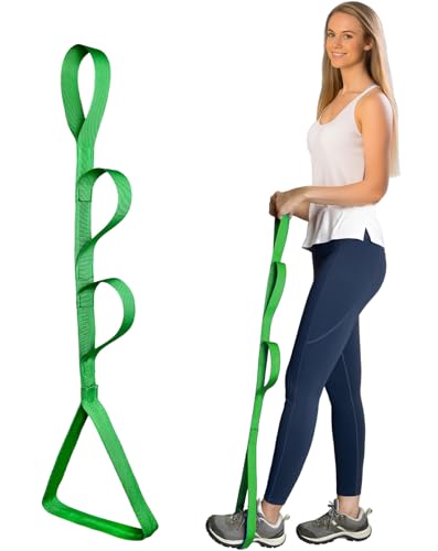 106.7cm(42인치) 레그 리프터 - 멀티 루프가 있는 리지드 레그 리프터 스트랩 - 엉덩이 교체 후 다리 리프터, 무릎 수술 후 다리 리프터, 침대, 자동차, 소파, 휠체어에서 다리를 들어오고 내리는 다리 리프터 - color: 초록색.