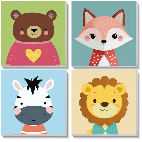 TOSTOG 4 Pack Paint by Number for Kids with Wooden Frame, DIY Animals Paint by Numbers for Kids Ages 4-8, Acrylic Oil Painting Kits Easy Paint by Number for Gift Home Wall Decor 8in X 8in - color: Animals 2